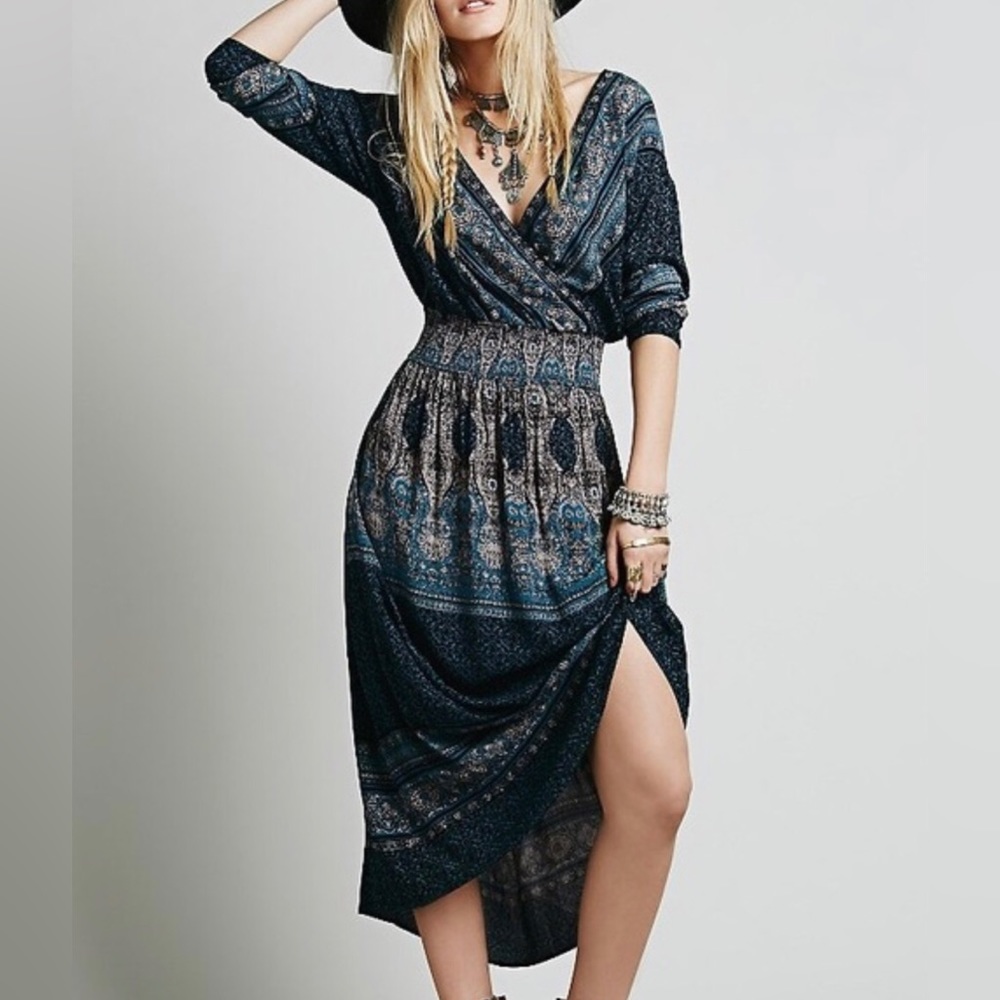 Free People Navy Blue Bohemian Maxi Dress